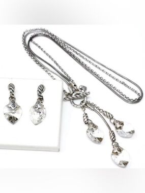 💎RARE BRIGHTON VTG+ KRYSTALL HEART 3 SWAROVSKI CRYSTAL Necklace and Earring Set!